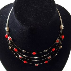Charming Charlie red silver floating necklace